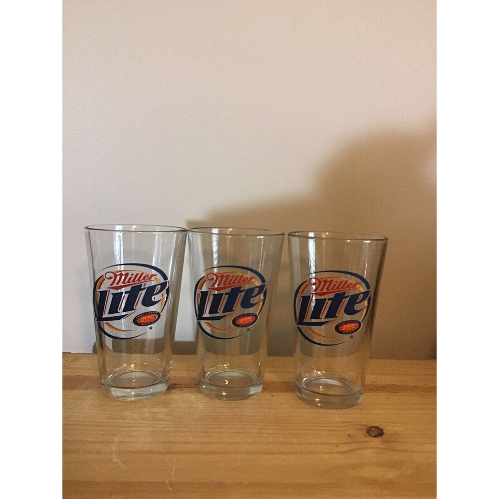 Lot of 3 Miller Lite All Natural Pilsner beer Glass Tumblers 16 Ounce